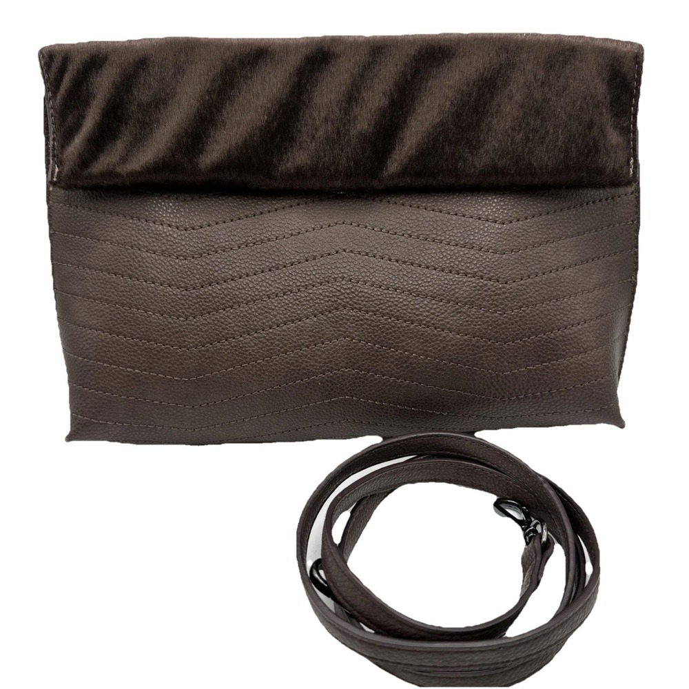 Street Level Elegant Faux Leather Fur Handbag Clutch Crossbody Removable Straps